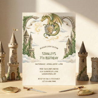 Medieval Dragon Castle Birthday Party Inbjudningar