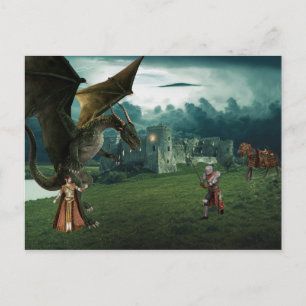 Medieval Dragon Elf Princess Knight Vykort