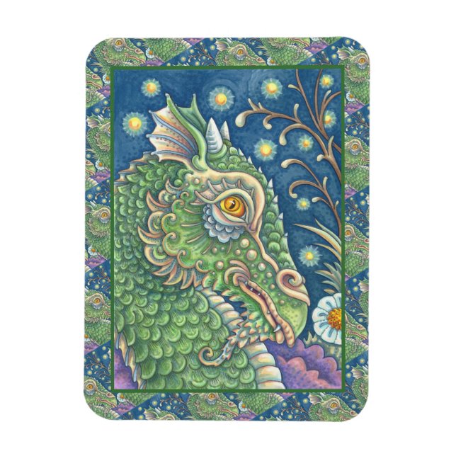 MEDIEVAL DRAGON HEAD PORTRÄTT, WHIMSICAL FANTASY MAGNET (Vertikal)