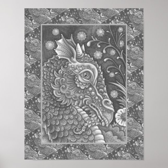 MEDIEVAL DRAGON HEAD PORTRÄTT, WHIMSICAL FANTASY POSTER (Framsidan)