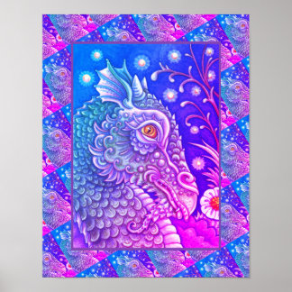 MEDIEVAL DRAGON HEAD PORTRÄTT, WHIMSICAL FANTASY POSTER