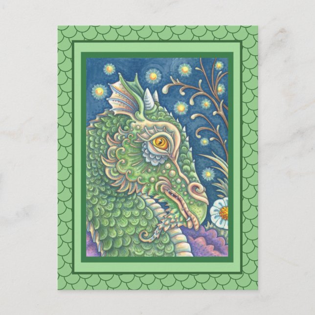 MEDIEVAL DRAGON HEAD PORTRÄTT, WHIMSICAL FANTASY VYKORT (Framsida)