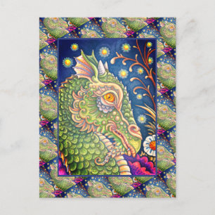 MEDIEVAL DRAGON HEAD PORTRÄTT, WHIMSICAL FANTASY VYKORT