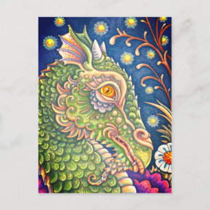 MEDIEVAL DRAGON HEAD PORTRÄTT, WHIMSICAL FANTASY VYKORT