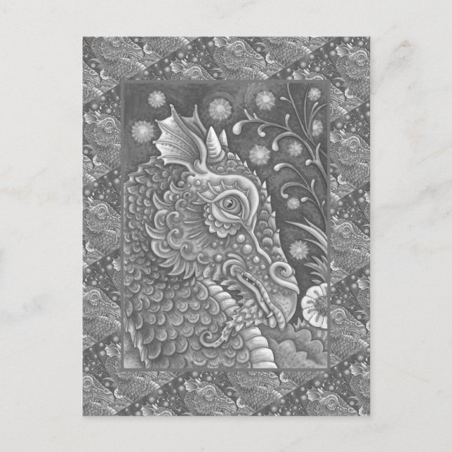 MEDIEVAL DRAGON HEAD PORTRÄTT, WHIMSICAL FANTASY VYKORT (Framsida)