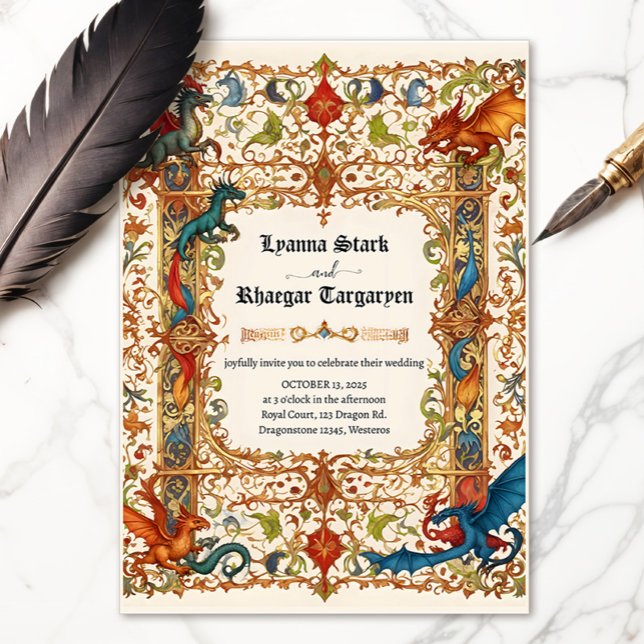 Medieval Dragon-inbjudan, Ancient Manuscript Inbjudningar (Medieval manuscript with dragons invitation)