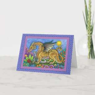 MEDIEVAL DRAGON & YOUNG, COLORFUL FOLK ART GARDEN KORT