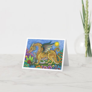 MEDIEVAL DRAGON & YOUNG, COLORFUL FOLK ART GARDEN KORT