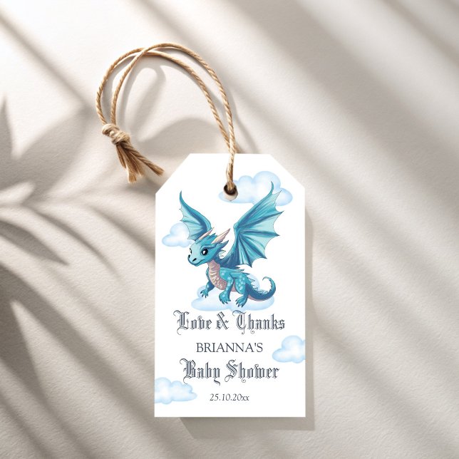 Medieval drake Babydusch tack för att du vill ha d Presentetikett (Medieval dragon baby shower favors thank you favor gift tags baby dragon personalized favor tags)