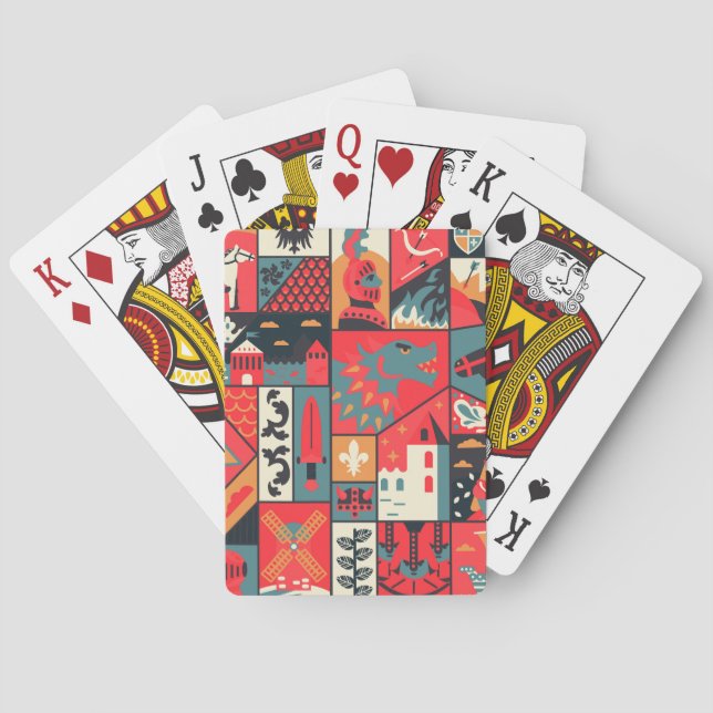 Medieval Elegance: Sömlös Mönster design Casinokort (Baksidan)