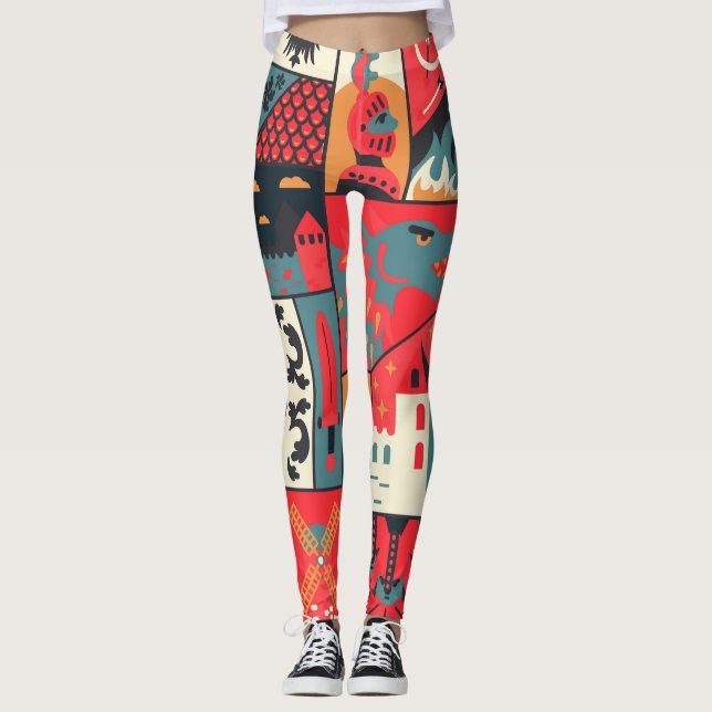 Medieval Elegance: Sömlös Mönster design Leggings (Framsida)