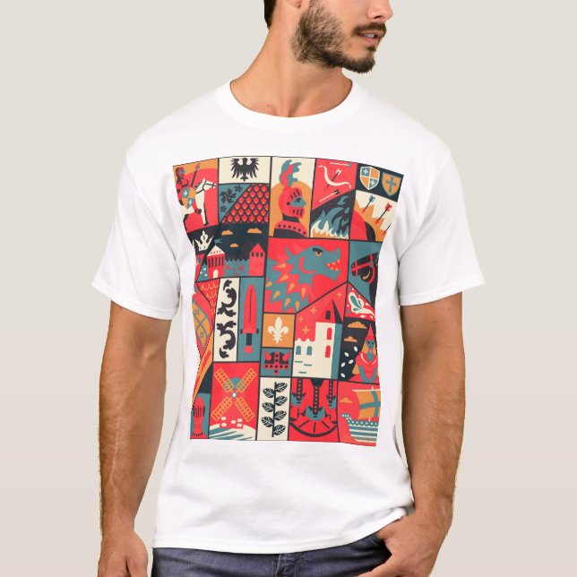 Medieval Elegance: Sömlös Mönster design T Shirt (Framsida)