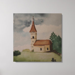 Medieval English Church Watercolor Canvastryck