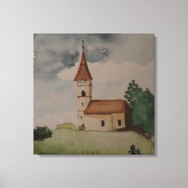 Medieval English Church Watercolor Canvastryck (Framsida)