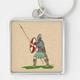 Medieval English/Saxon Warrior Fyrkantig Silverfärgad Nyckelring
