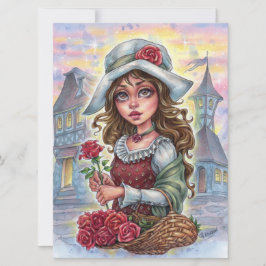 Medieval Fairytale Town Flower Girl Art Card Medie