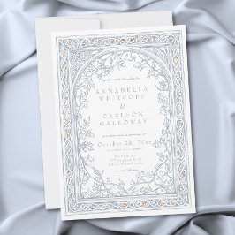 Medieval Fantasy Arch Blue & Gold Etching Wedding Inbjudningar