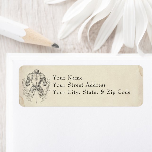 Medieval Fantasy Armor Black Etching Wedding Returadress Etikett (Insitu)