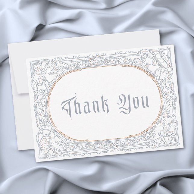 Medieval Fantasy Blue & Gold Etching Wedding Tack Kort (Medieval Fantasy Blue & Gold Etching Wedding Thank You Card)