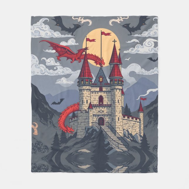 Medieval Fantasy: Dragon och Castle Fleecefilt (Framsidan)
