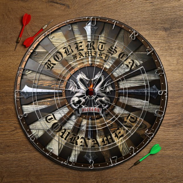 Medieval Fantasy Gamer Family Namn Text Dartboard Darttavla (Skapare uppladdad)