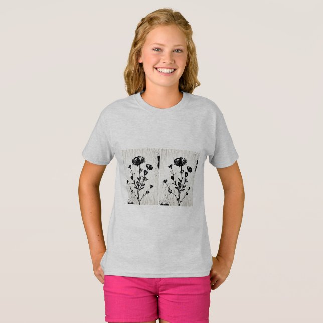 Medieval Flower Art Teckning Tee Shirt (Hel framsida)