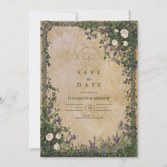 Medieval Garden Romance Wedding Spara Datumet (Framsida)