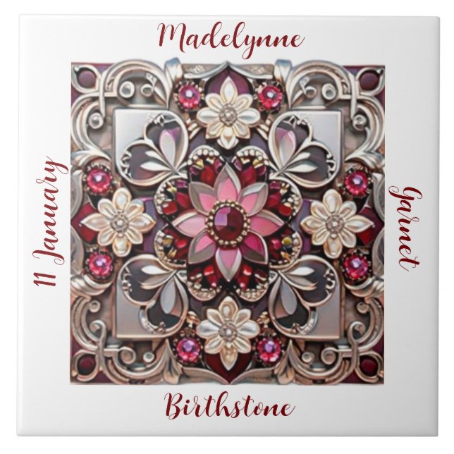 Medieval Garnet Crest Birthstone Kakelplatta (Framsidan)