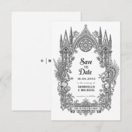 Medieval Gothic Dragon Griffin Black Etching Save  Spara Datumet