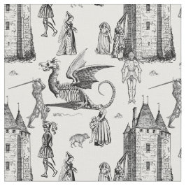 medieval gothic dragon knight skeleton toile tyg