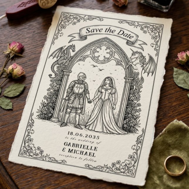 Medieval Gothic Knight Bride Groom Save The Date Spara Datumet (Skapare uppladdad)