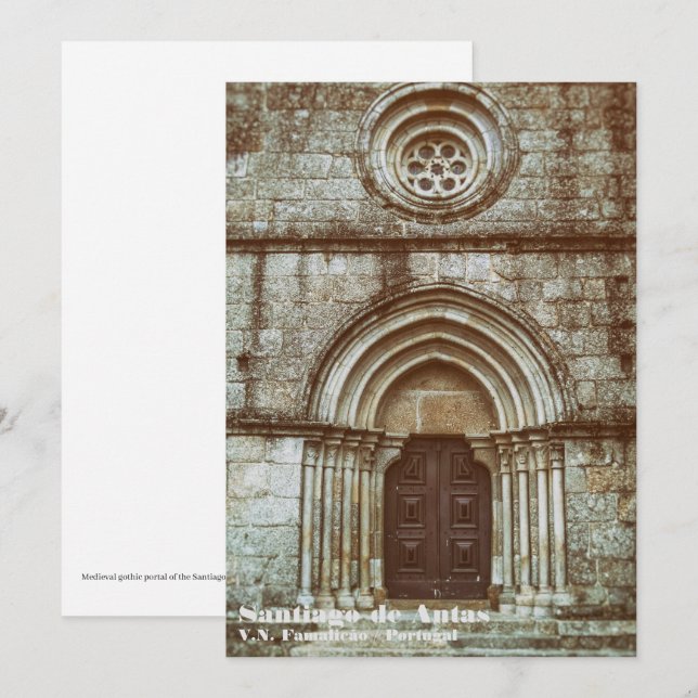 Medieval gothic portal i Santiago de Antas Tack Kort (Fram/baksida)