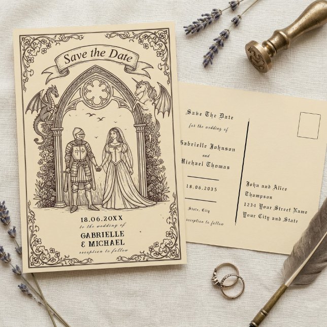 Medieval Gothic Sepia Old Paper Save The Date Vykort (Skapare uppladdad)