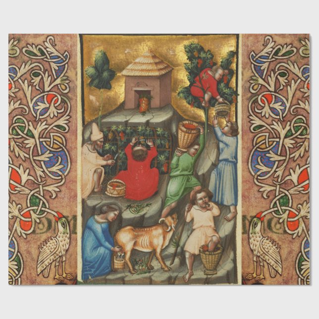 MEDIEVAL GRAPE VINEYARD HARVEST Antique Grapevine Presentpapper (Platt)