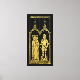Medieval Grav Brass Rubbning Knight, Dam och Child Canvastryck