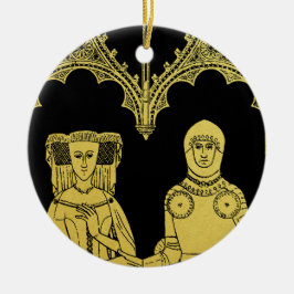 Medieval Grav Brass Rubbning Knight, Dam och Child Julgransprydnad Keramik