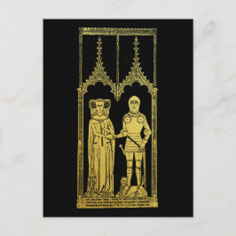Medieval Grav Brass Rubbning Knight, Dam och Child Vykort