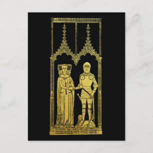 Medieval Grav Brass Rubbning Knight, Dam och Child Vykort