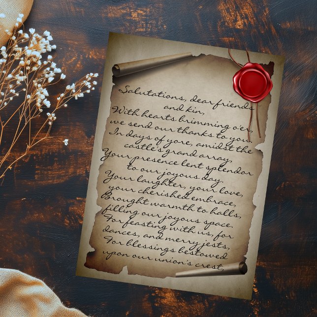 Medieval Gray Scroll Wax Seal Wedding Thank You Vykort (Skapare uppladdad)