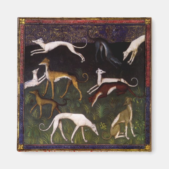 Medieval Greyhound Hundar i Skogen Magnet (Framsidan)
