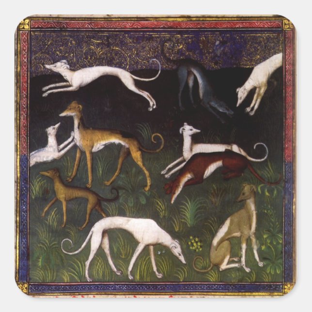 Medieval Greyhounds Fine Art Animals Fyrkantigt Klistermärke (Framsida)