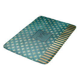 Medieval Guld Armor Teal Elegant Luxury Monogram Badrumsmatta