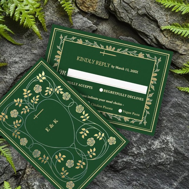 Medieval Guld Blommigt Hjärter och Sword Bröllop O Tilläggskort (Skapare uppladdad)