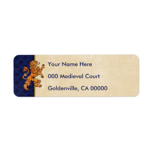 Medieval Guld Lejon Blue Fleur de Lis Returadress Etikett