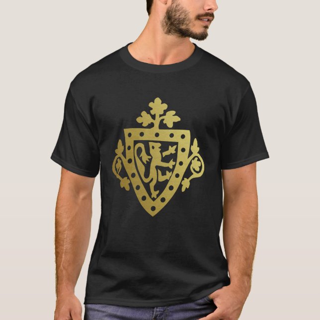 Medieval Herald Rampant Lejon Shield Metallic T Shirt (Framsida)