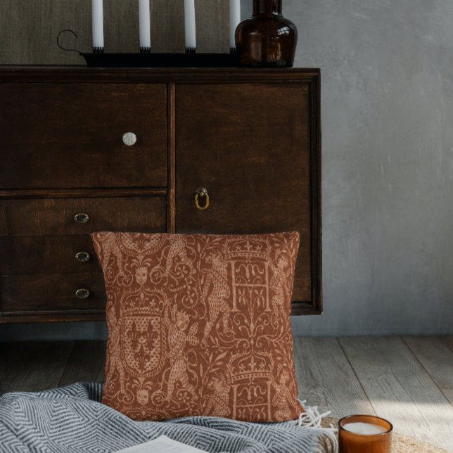 Medieval Heraldry Chateau Chic Red Brown Kudde (Skapare uppladdad)