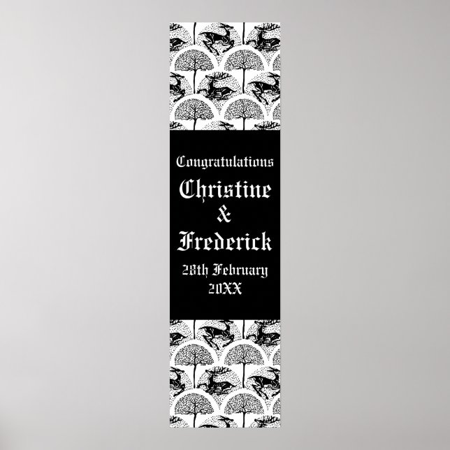 Medieval Hjort och Träd, dekorativt lodrät banne Poster (Framsidan)