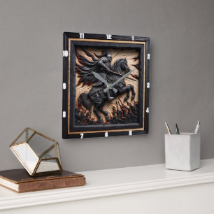 Medieval Honor: Carved Wood Visning Fyrkantig Klocka