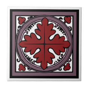 Medieval Illumation Red Acanthus Löv Kakelplatta