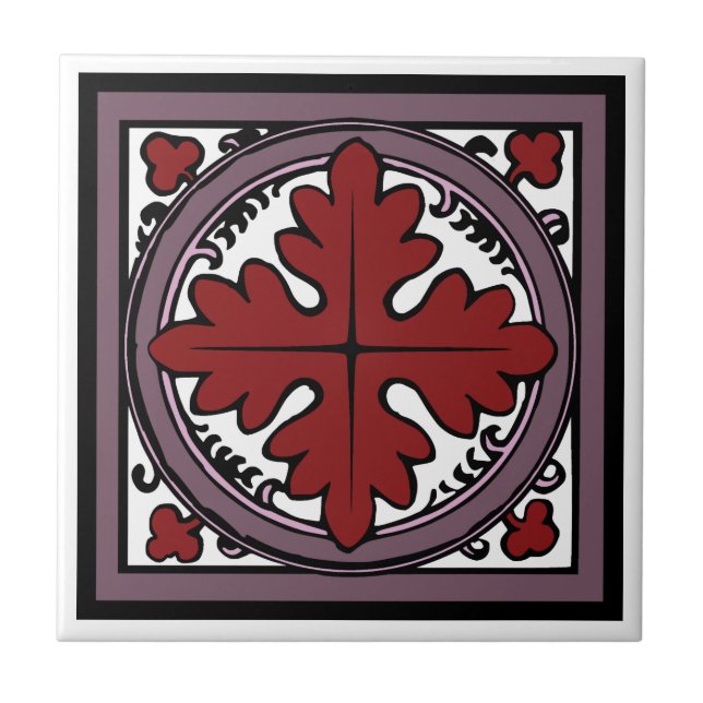 Medieval Illumation Red Acanthus Löv Kakelplatta (Framsidan)